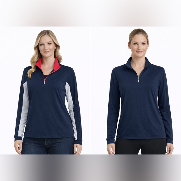 Eis Tops - EIS Shirt Long Sleeve 1/4 Zip Blue Equestrian Riding Shirt Women’s L Lot of 2